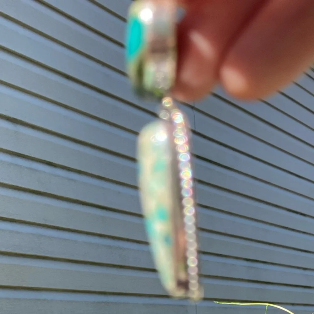 ❤️ Vintage Sterling Silver Stamped Chrysocolla Pendant
